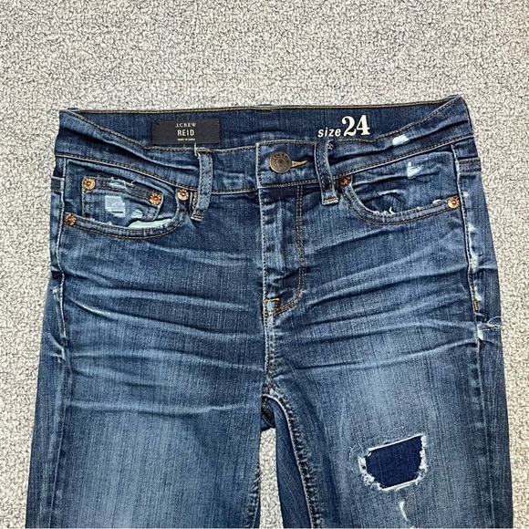 J Crew Reid Distressed Skinny Jeans Womens Size 24 Blue Ankle Patchwork - Picture 2 of 9